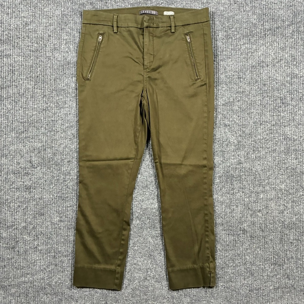 Level 99 Petite Olive Green Skinny Crop Pants Womens Size 29P Stretch Zip Pocket